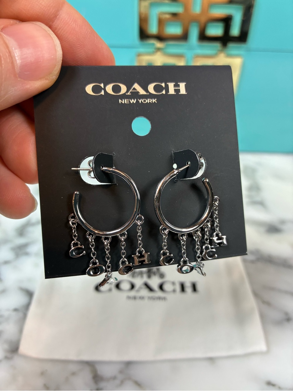 Coach Silver Metal Letters Dangle Earrings - NWT $128 Retail